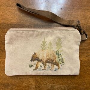 Canvas Bear Wristlet Clutch in Natural